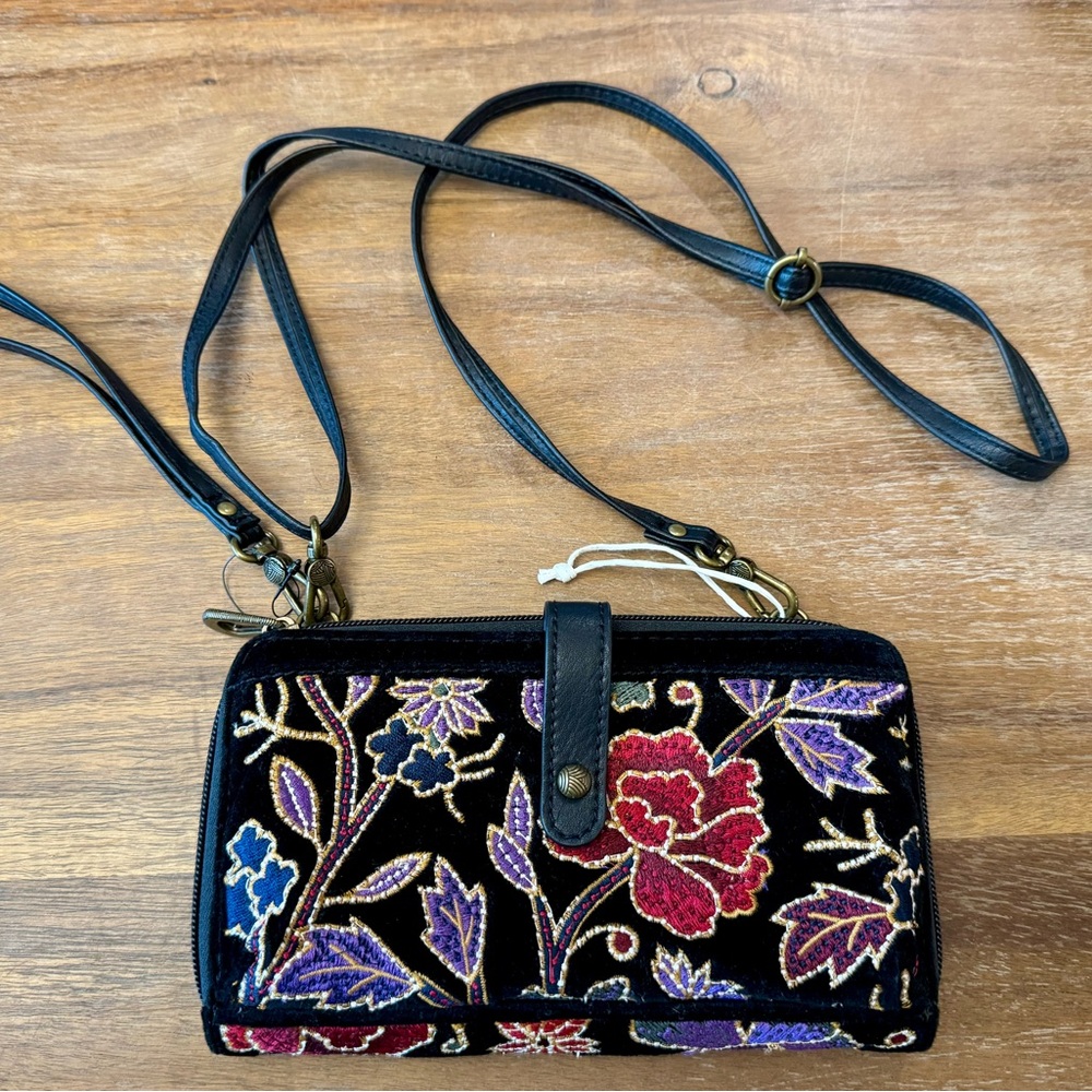 Sakroots Embroidered Large Smartphone Crossbody Embroidered Black Flower Power - Picture 10 of 10